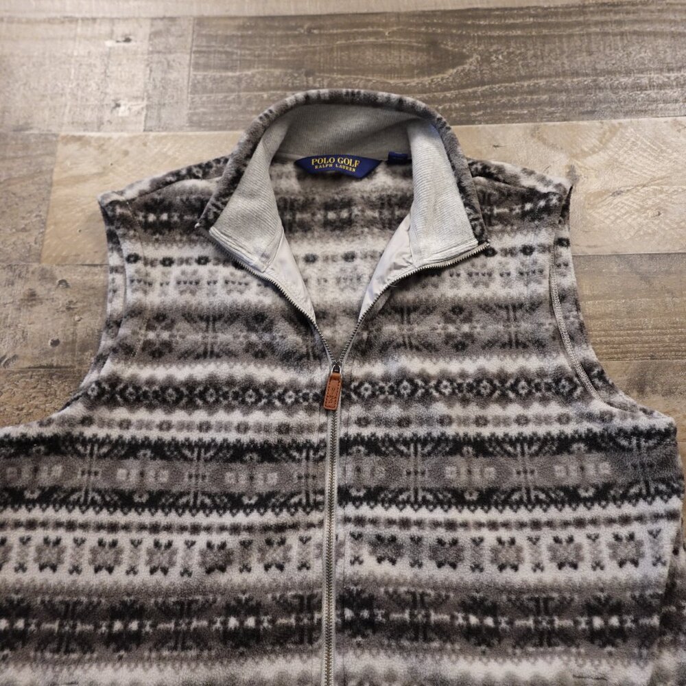 Polo Golf Ralph Lauren Fair Isle‎ Fleece Vest Men’s M Gray Nordic Layer - Picture 4 of 13